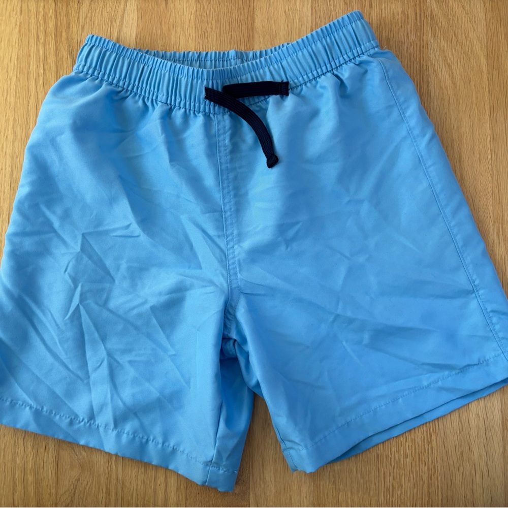 Primary Light Blue Athletic Swim Shorts with Navy Drawstring